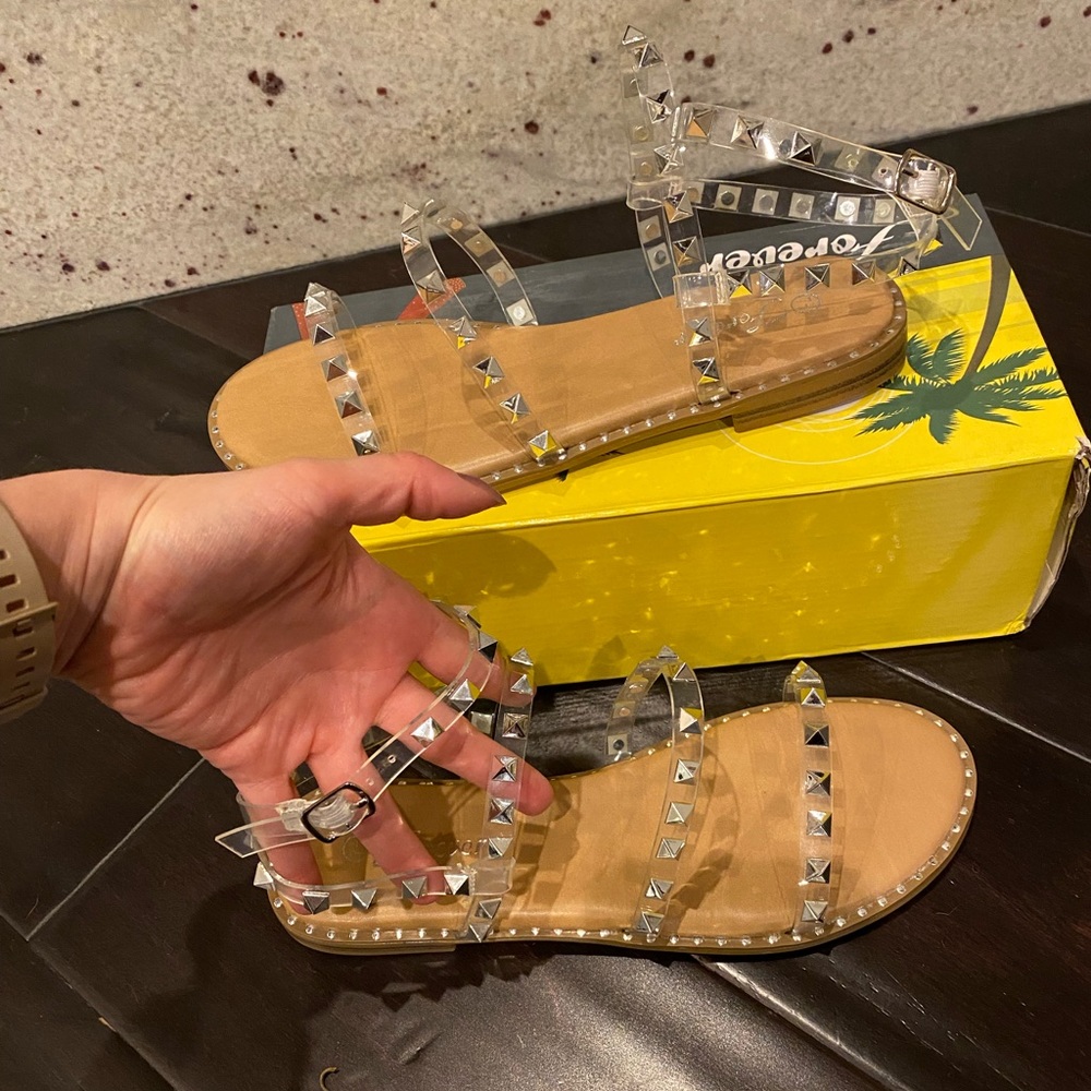 Brand New Clear Studded Sandals- size 7.5